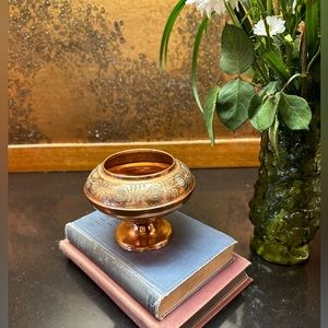Etched Copper Pedestal Vase Pot